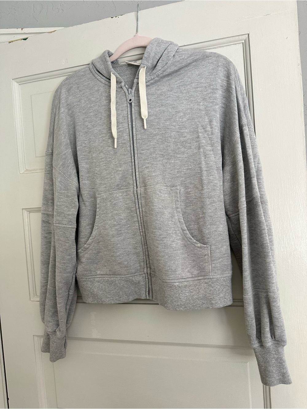 aerie Light Gray Zip-Up Hoodie Sweater